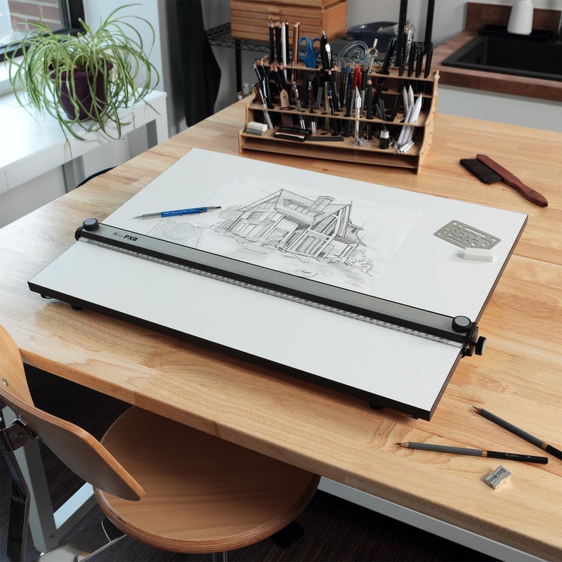 Acurit PXB 16â€ x 21â€ Drawing Board for Artists and Designers - Portable Workspace for Drawing, Sketching, Drafting, Painting - Fixed Angled Laminated Surface with Ruler and Parallel Motion Bar - Image 2