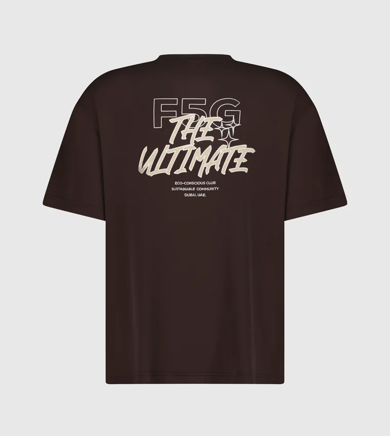 إف5 Men's Regular Fit Graphic T-Shirt - Brown