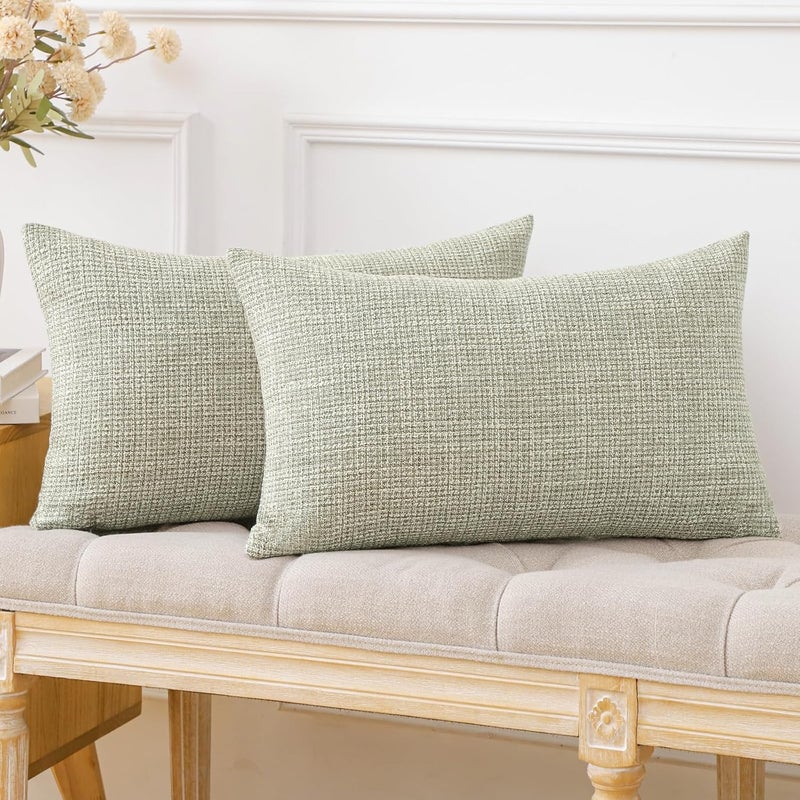 Otostar Pack of 2 Throw Pillow Covers 16x24 Inch Linen Pillowcases Farmhouse Decorative Solid Pillow Covers 40x60 cm Lumbar Cushion Case for Home Decor Sofa Couch Bed (Khaki) - Image 4