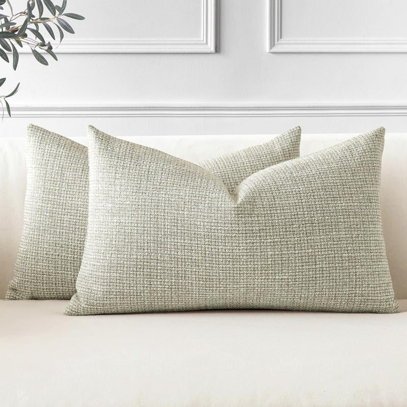 Otostar Pack of 2 Throw Pillow Covers 16x24 Inch Linen Pillowcases Farmhouse Decorative Solid Pillow Covers 40x60 cm Lumbar Cushion Case for Home Decor Sofa Couch Bed (Khaki) - Image 1