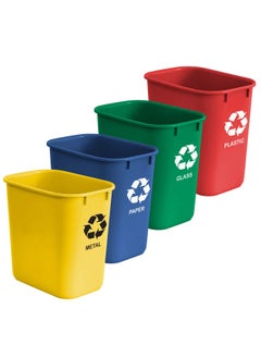 Acrimet Wastebasket Bin for Recycling 24L Made of Plastic Metal Yellow Paper Blue Glass Green Plastic Red Set of 4  - Image 1