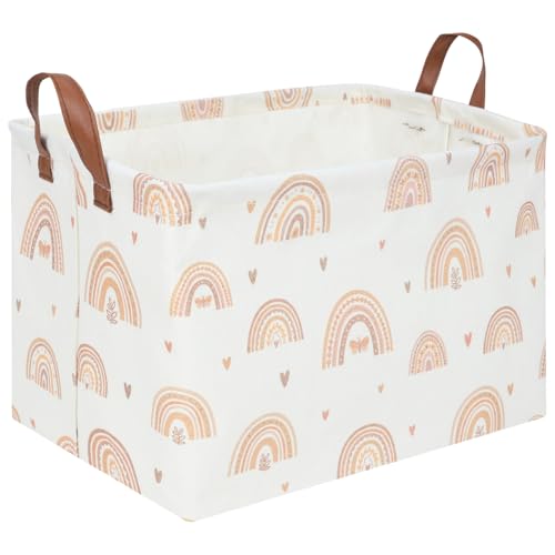 FXOCSHE Boho Rainbow Baskets Rectangulargirl basketWaterproof foldable canvas laundry basketNursery hamperRoom DecorShelf BasketRainbows - Image 1