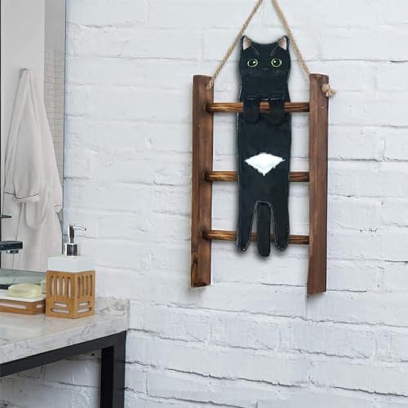 swabs® Hand Towels for Bathroom Kitchen,Cute Cat Quick-Dry Hanging Hand Towels Decorative for Bathroom Face Towels,Funny Gifts for Cat Lovers (Black) - Image 3