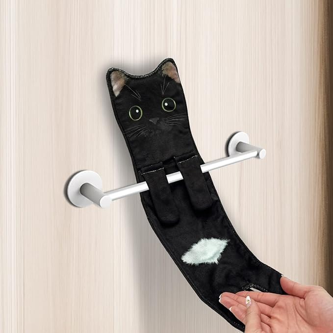 swabs® Hand Towels for Bathroom Kitchen,Cute Cat Quick-Dry Hanging Hand Towels Decorative for Bathroom Face Towels,Funny Gifts for Cat Lovers (Black) - Image 4
