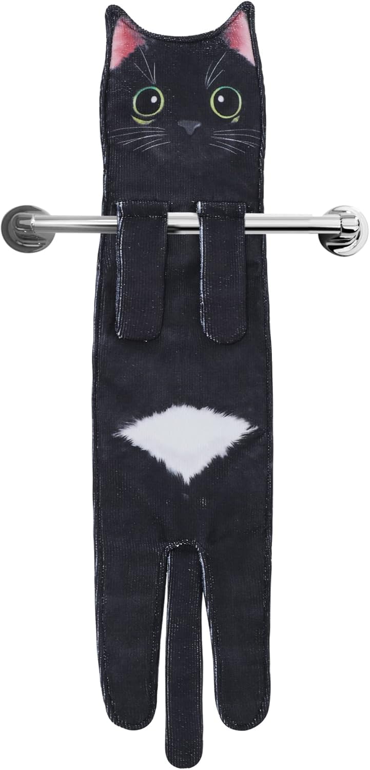 swabs® Hand Towels for Bathroom Kitchen,Cute Cat Quick-Dry Hanging Hand Towels Decorative for Bathroom Face Towels,Funny Gifts for Cat Lovers (Black) - Image 1