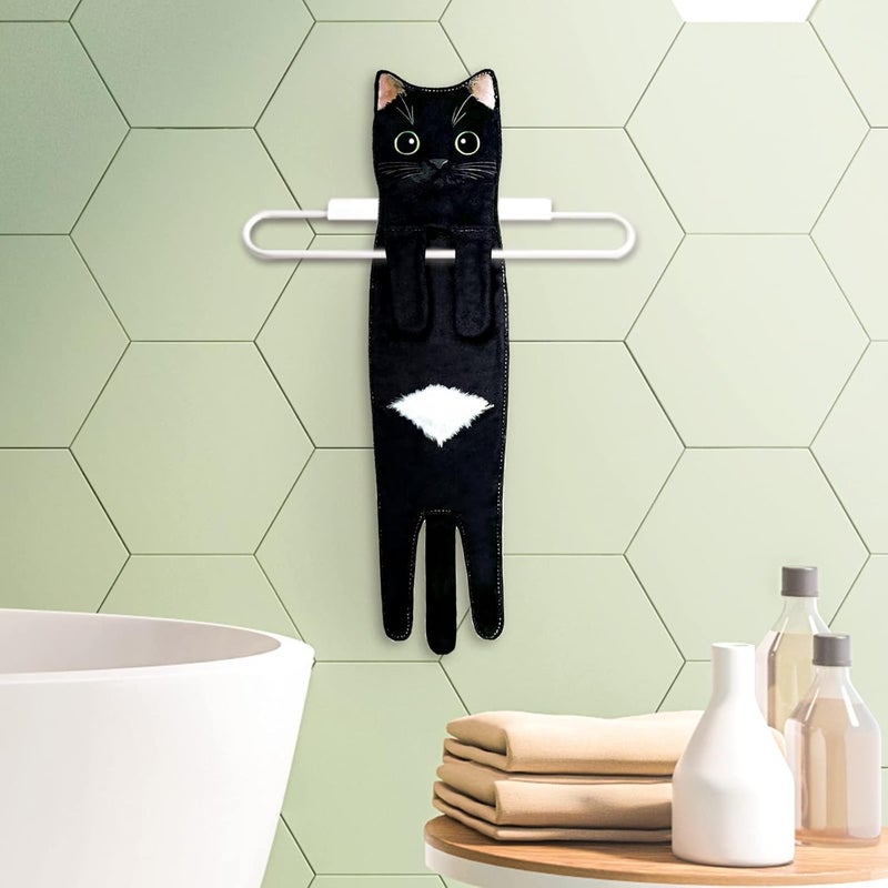 swabs® Hand Towels for Bathroom Kitchen,Cute Cat Quick-Dry Hanging Hand Towels Decorative for Bathroom Face Towels,Funny Gifts for Cat Lovers (Black) - Image 2