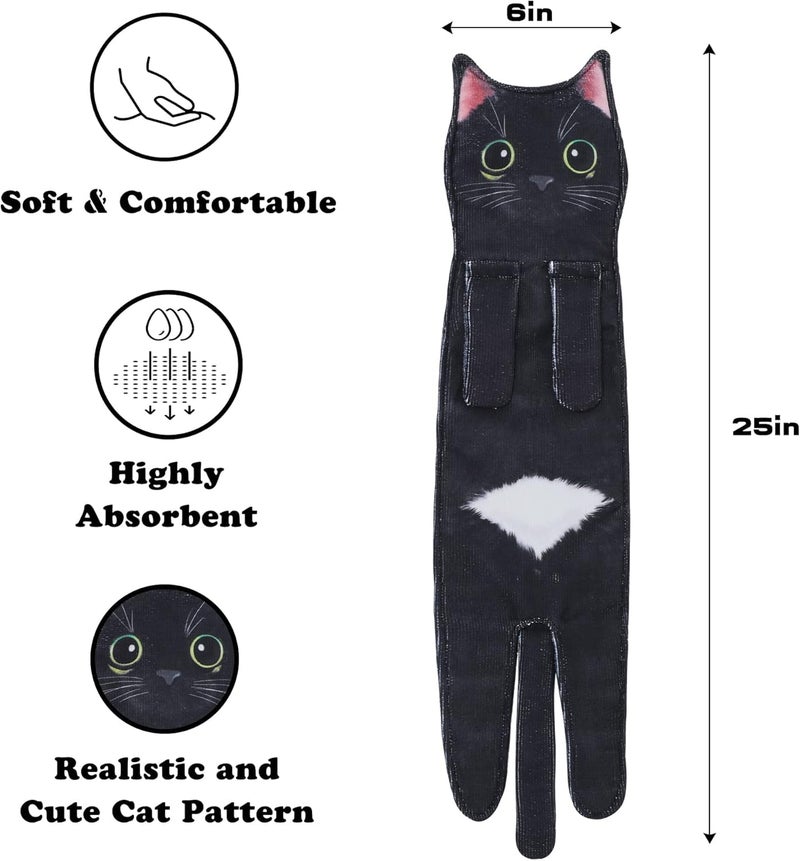 swabs® Hand Towels for Bathroom Kitchen,Cute Cat Quick-Dry Hanging Hand Towels Decorative for Bathroom Face Towels,Funny Gifts for Cat Lovers (Black) - Image 5
