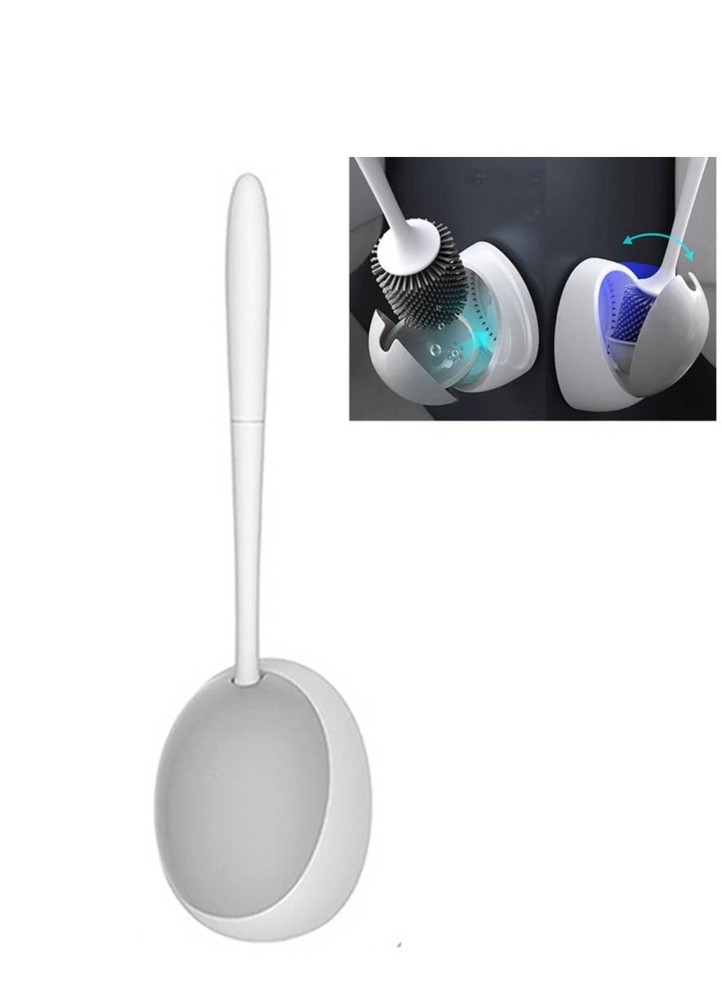 SYOSI طقم فرشاة تنظيف المرحاض وحاملها من السيليكون مع فرشاة شعر ناعمة باللون الأبيض - Image 1