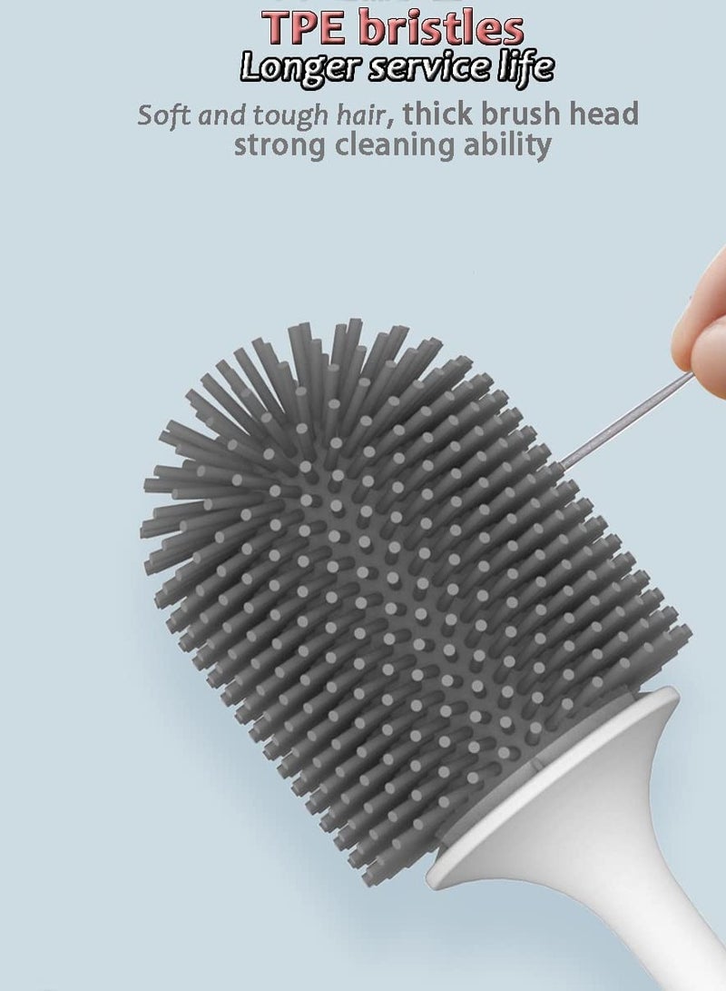 SYOSI طقم فرشاة تنظيف المرحاض وحاملها من السيليكون مع فرشاة شعر ناعمة باللون الأبيض - Image 5