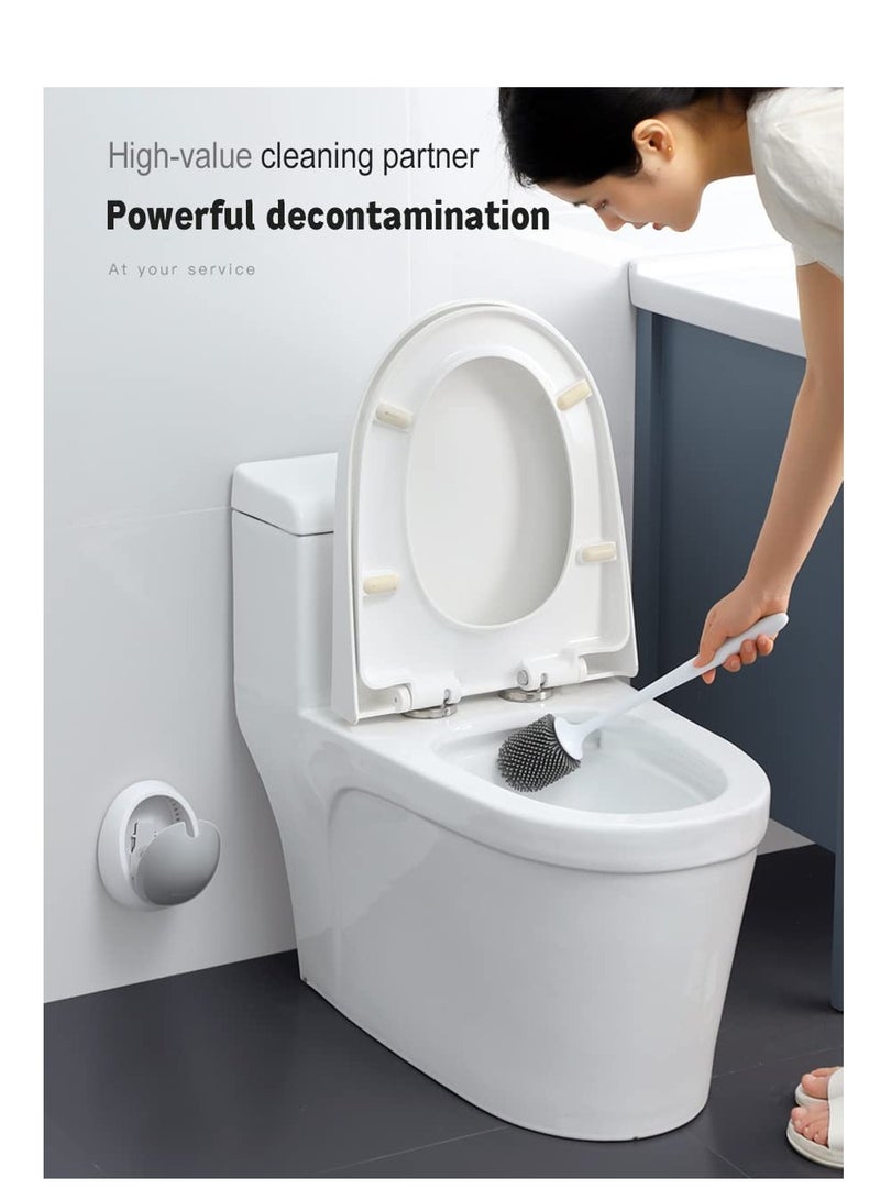 SYOSI طقم فرشاة تنظيف المرحاض وحاملها من السيليكون مع فرشاة شعر ناعمة باللون الأبيض - Image 2