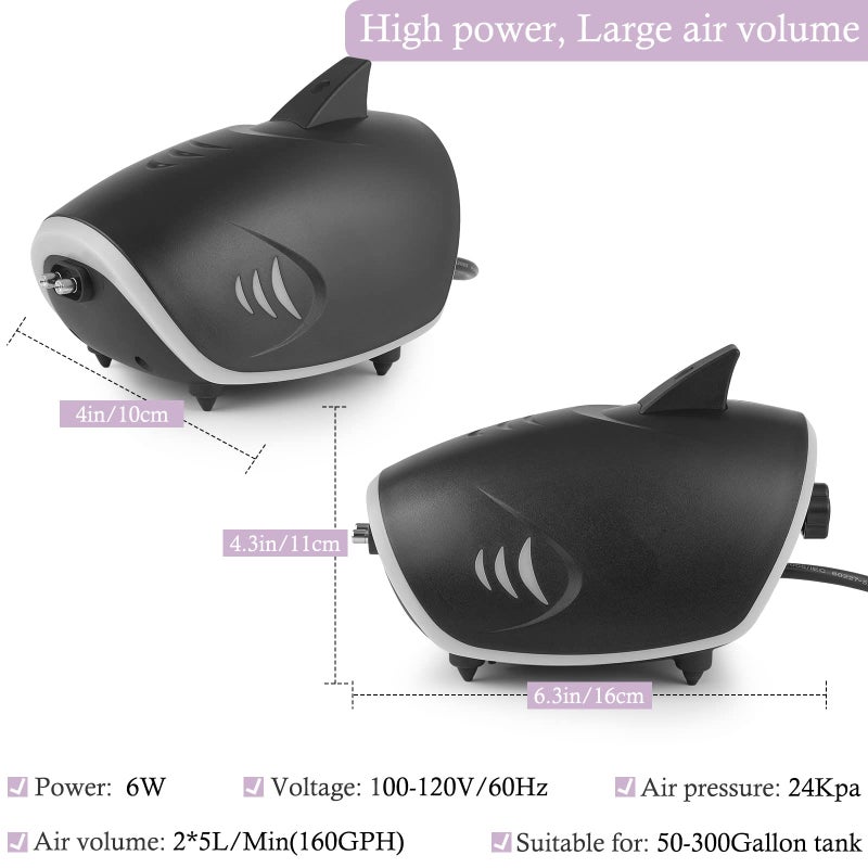 HITOP 6W Silent Aquarium Air Pump - 160GPH Large Air Volume Fish Aerator, Adjustable Oxygen Pump for Fish Tank up to 300 Gallon - Image 2