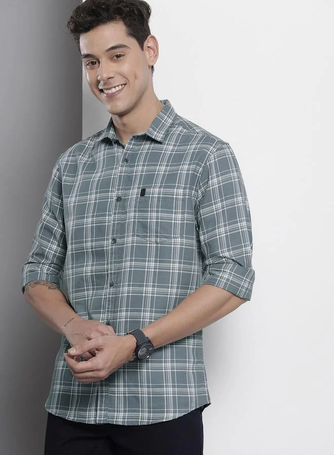 The Indian Garage Co The Indian Garage Co Regular Fit Grey Checked Shirt