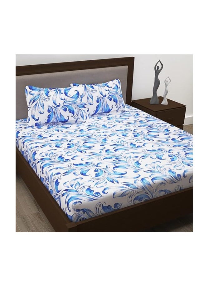 Story at Home Story at Home Flat Double Bedsheet, Blue/White, 235cm X 270cm, Mt1252  - Image 1