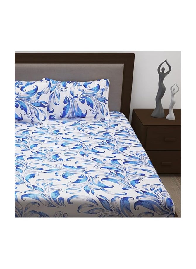 Story at Home Story at Home Flat Double Bedsheet, Blue/White, 235cm X 270cm, Mt1252  - Image 3