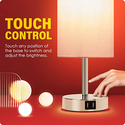Yarra-Decor Bedside Lamp with USB Port - Touch Control Table Lamp for Bedroom 3 Way Dimmable Nightstand Lamp with Round Pink Fabric Shade for Living Room, Dorm, Home Office (LED Bulb Included) - Image 5
