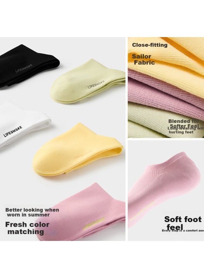 Sea House 【10A Antibacterial】Women'S Socks 25 New Mid-Tube Cotton Odor-Proof Breathable Sports Leisure Medium-Length Socks 5 Pairs Pack