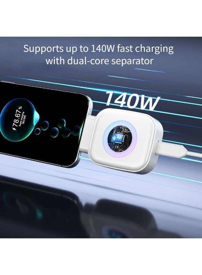 ACLIX Smart Auto-Stop USB-C Charger Adapter, 140W with AI Off, Dynamic LED Indicator, Compact Fast Charger for Safe Overnight Charging, Preventing Battery Aging and Extending Device Lifespan | Black - Image 3