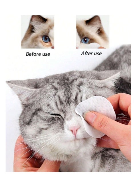 Pet wet wipes made of gentle cotton to clean eyes, ears and nose from tears, crusts and dirt on the eyes of cats and dogs, box containing 130 pieces