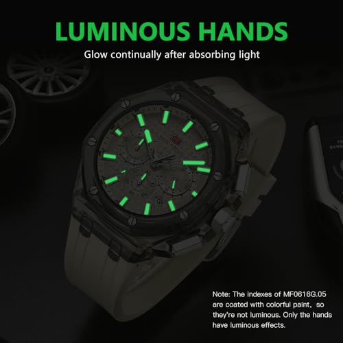 MASTOP Men Watches Multifunction Transparent Analog Display Orange Silicone Strap Calendar Chronograph Luminous Quartz Waterproof Trend Wrist Watches for Men Colorful Cool Dress Watch (Transparent Off white) - Image 5
