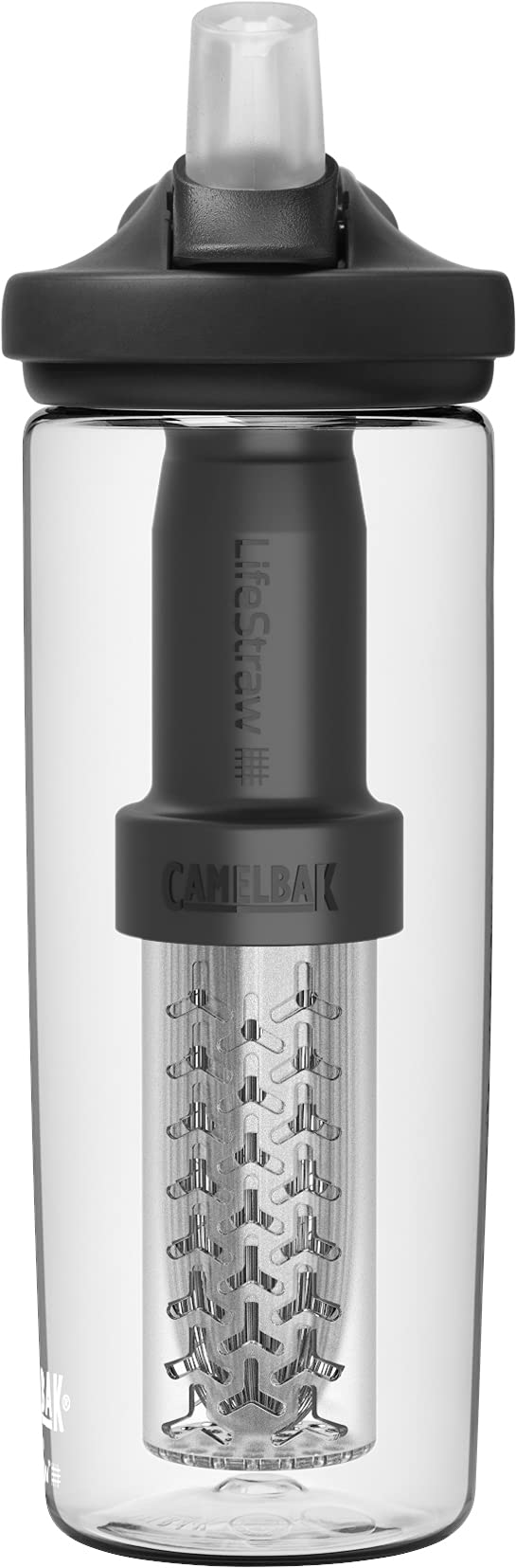 CAMELBAK زجاجة ماء CamelBak eddy+ مع فلتر ماء من LifeStraw مدمج بفلتر من مرحلتين - للتنزه  الرحلات  السفر  والاستعداد للطوارئ - 20 أونصة من Tritan Renew  شفاف - Image 2