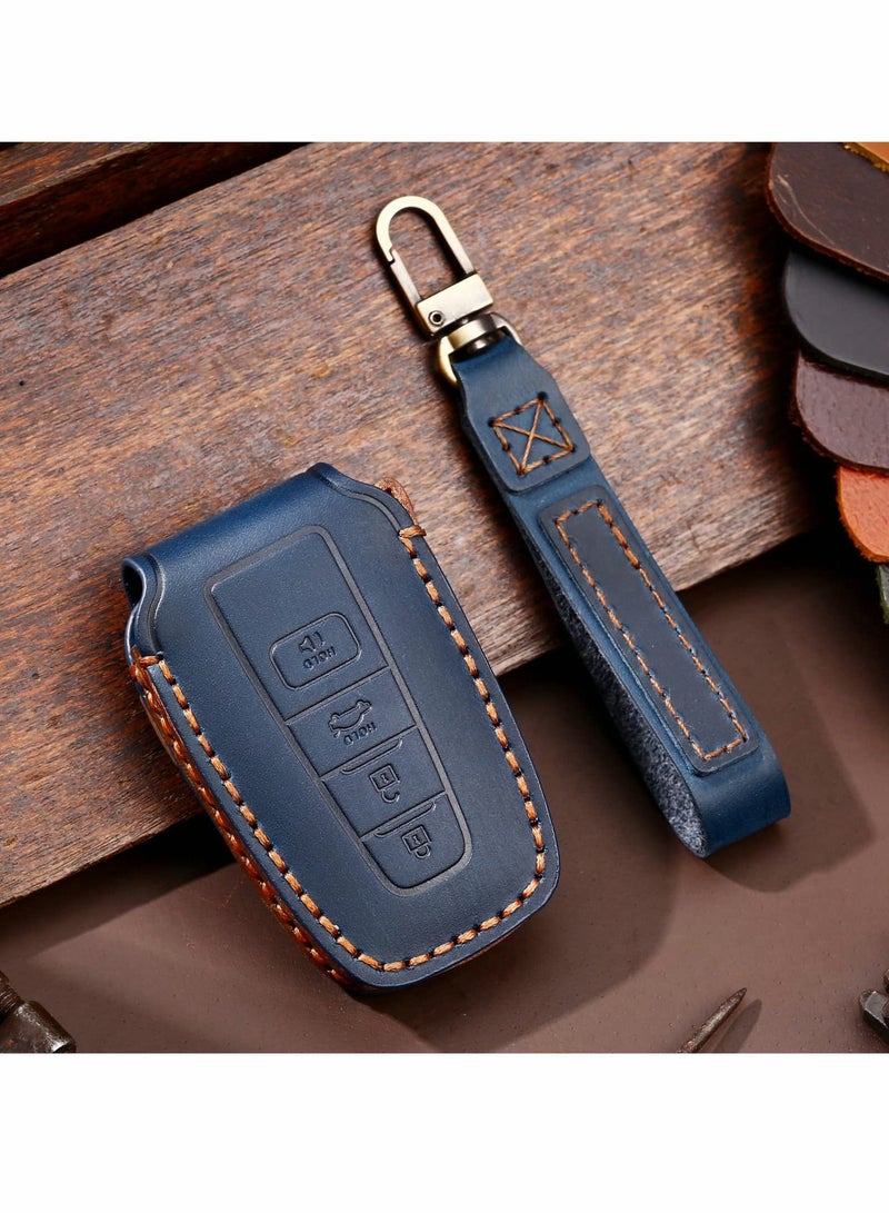شو وو Leather Car Key Case for Toyota RAV4, Handmade with Fob Compatible Highlander Camry Corolla Avalon C-HR Prius GT86 (Blue) - Image 2