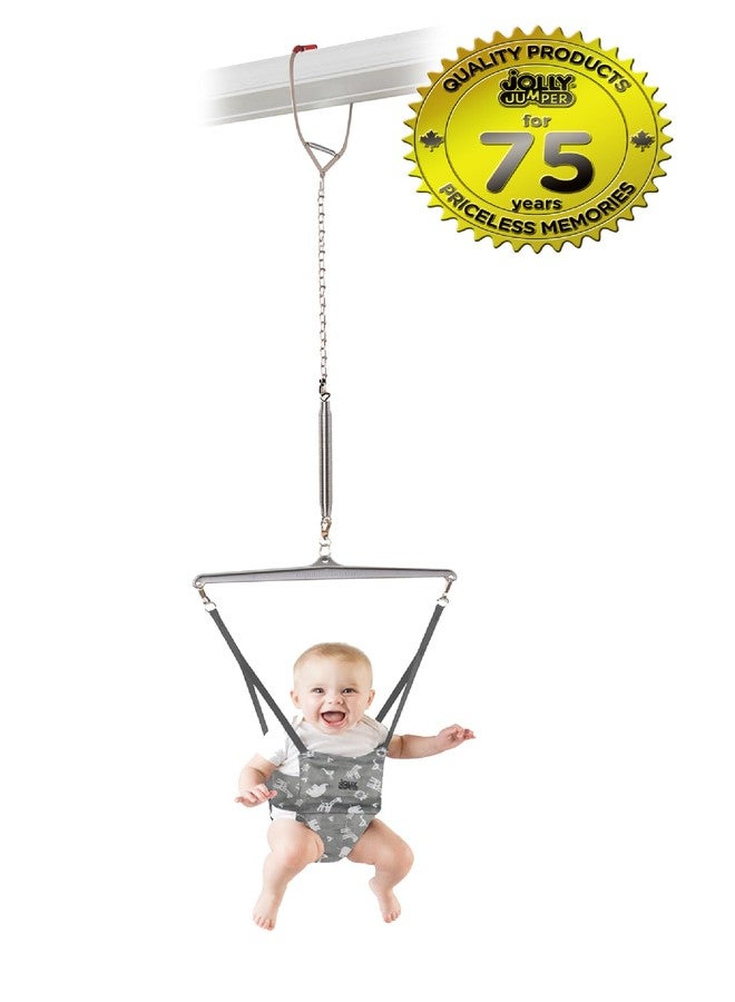 Jolly Jumper Iconic (Grey Safari), Doorway Baby Jumper, Indoor Exercise Saddle Seat, Adjustable Height, for Infants up to 28lbs, Black, No Stand Required - Image 2