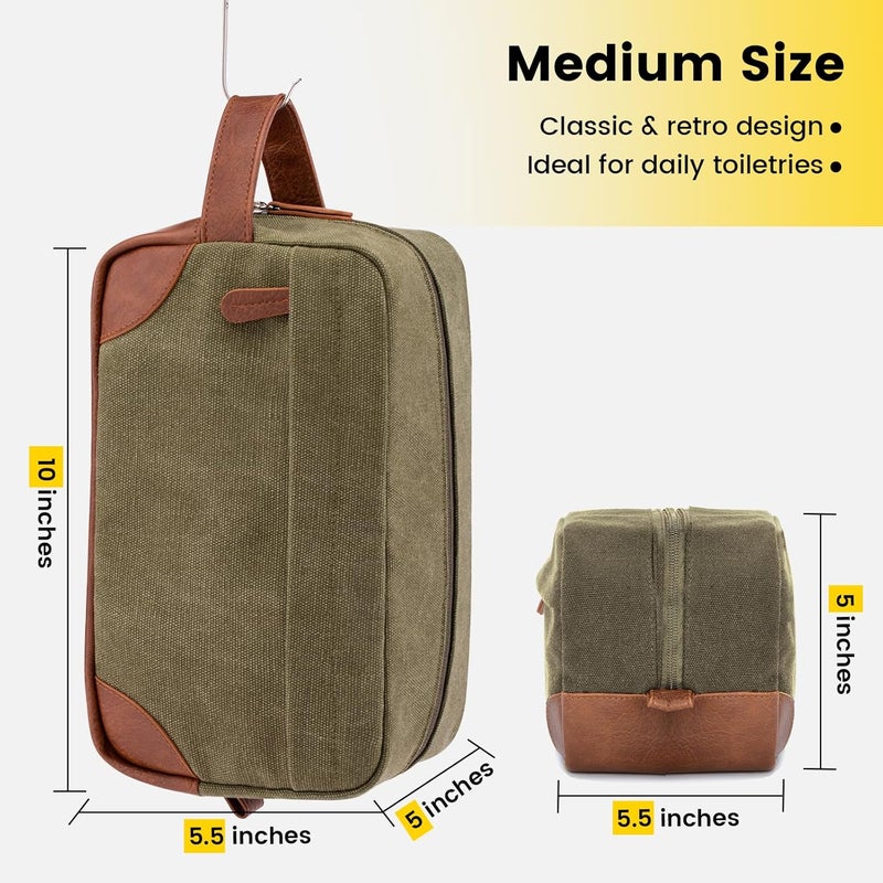 Vorspack Travel Toiletry Bag - Hanging Toiletry Bag for Men Water Resistant Canvas Shaving Bag for Travel, Green, Medium - Image 2