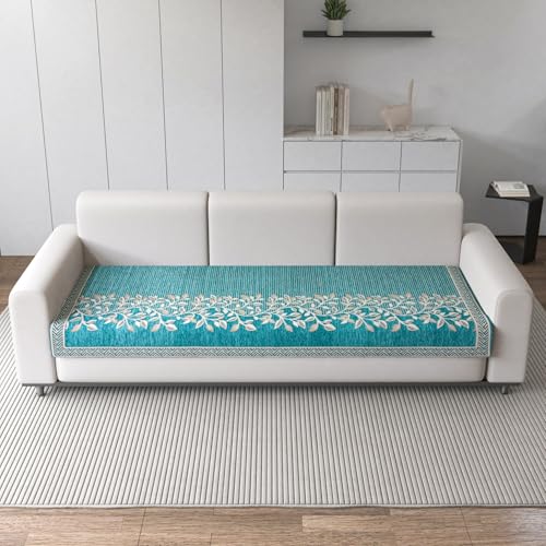 Nendle Luxurious Chenille Sofa Cover Floral Design 3 Seater Sofa Mats Cover for L Shape, Corner, Sectional and Standard Sofa for Living Room (175 cm, Color Aqua, 1 Piece) - Image 1
