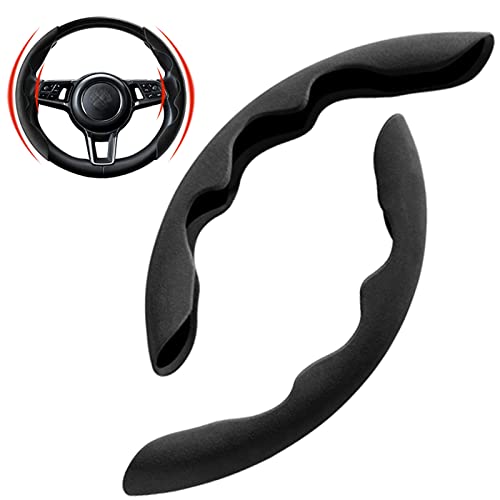 Mtverver New Fluffy Anti-Skid Steering Wheel Cover Segmented Protector Safe and Non Slip Car Accessory and Durable Easy to Install for Steering Wheels of Universal Fit 99% Car (Suede Material Black) - Image 1