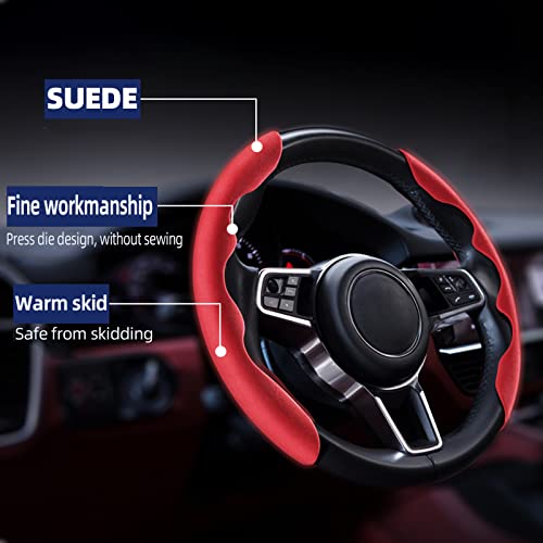 Mtverver New Fluffy Anti-Skid Steering Wheel Cover Segmented Protector Safe and Non Slip Car Accessory and Durable Easy to Install for Steering Wheels of Universal Fit 99% Car (Suede Material Black) - Image 5