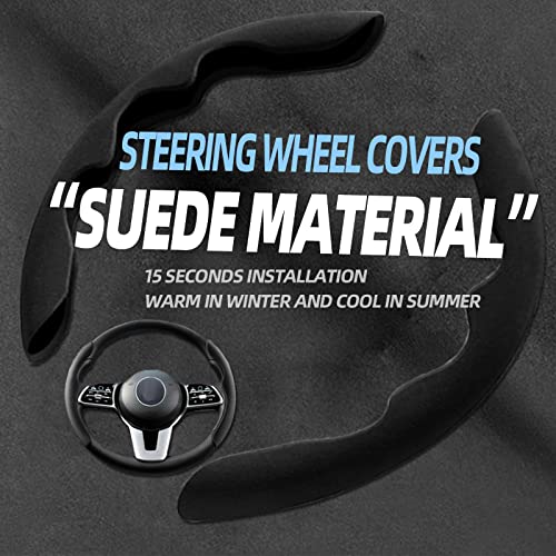 Mtverver New Fluffy Anti-Skid Steering Wheel Cover Segmented Protector Safe and Non Slip Car Accessory and Durable Easy to Install for Steering Wheels of Universal Fit 99% Car (Suede Material Black) - Image 2