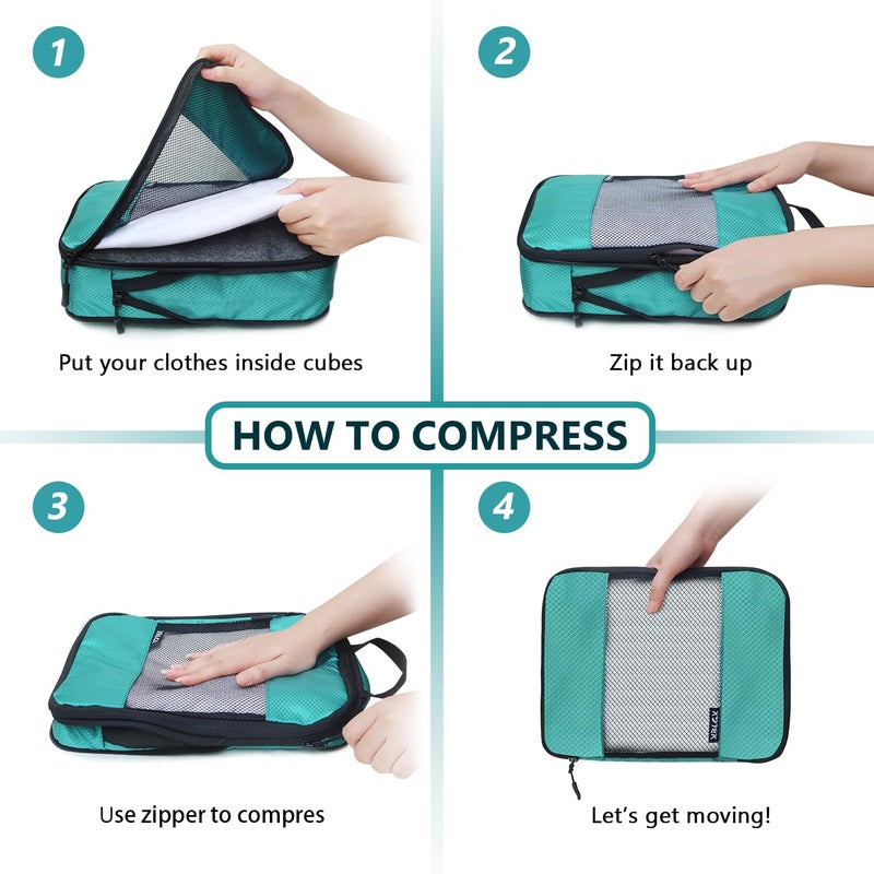 XBLGX Compression Packing Cubes for Suitcases,5 Set Travel Essentials, Lightweight Luggage Organizer Bags, Travel Cubes for Carry on(Green) - Image 5
