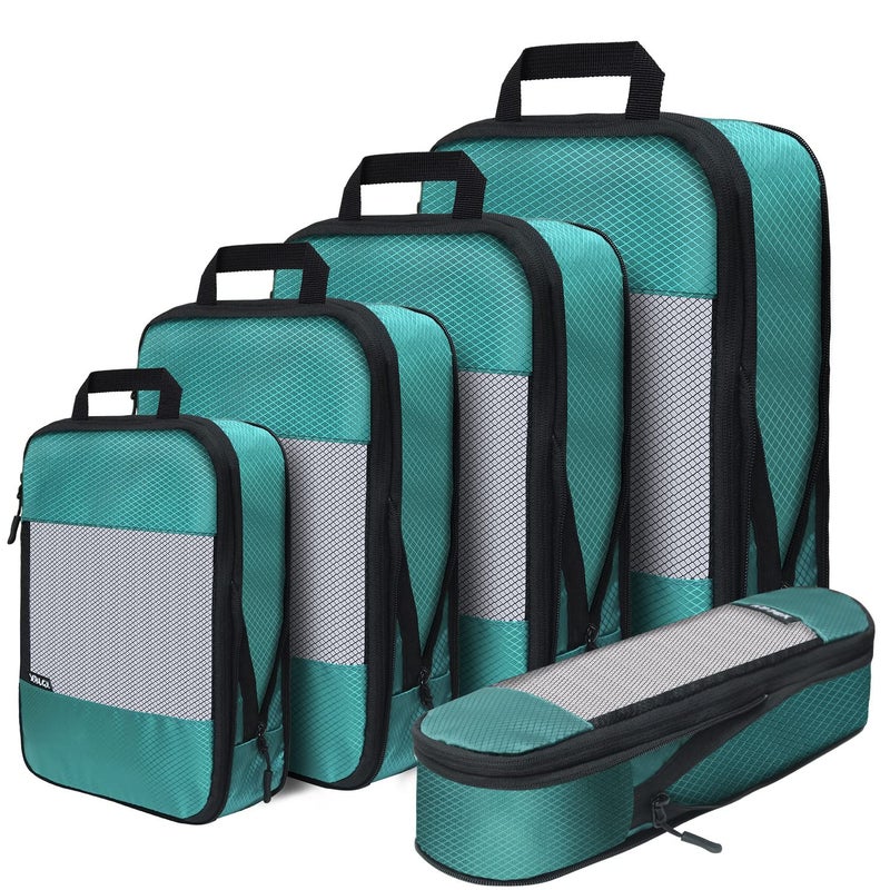XBLGX Compression Packing Cubes for Suitcases,5 Set Travel Essentials, Lightweight Luggage Organizer Bags, Travel Cubes for Carry on(Green) - Image 1