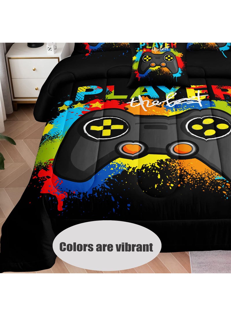 lris Bedding 5 Pieces Bed in a Bag for Gaming Bedding Set Boys Gamer Comforter Set with Flat Sheet Fitted Sheet Pillowcases Cushion Cover Game Console Pattern Bed Set for Kids Boys Room Decor  - Image 2