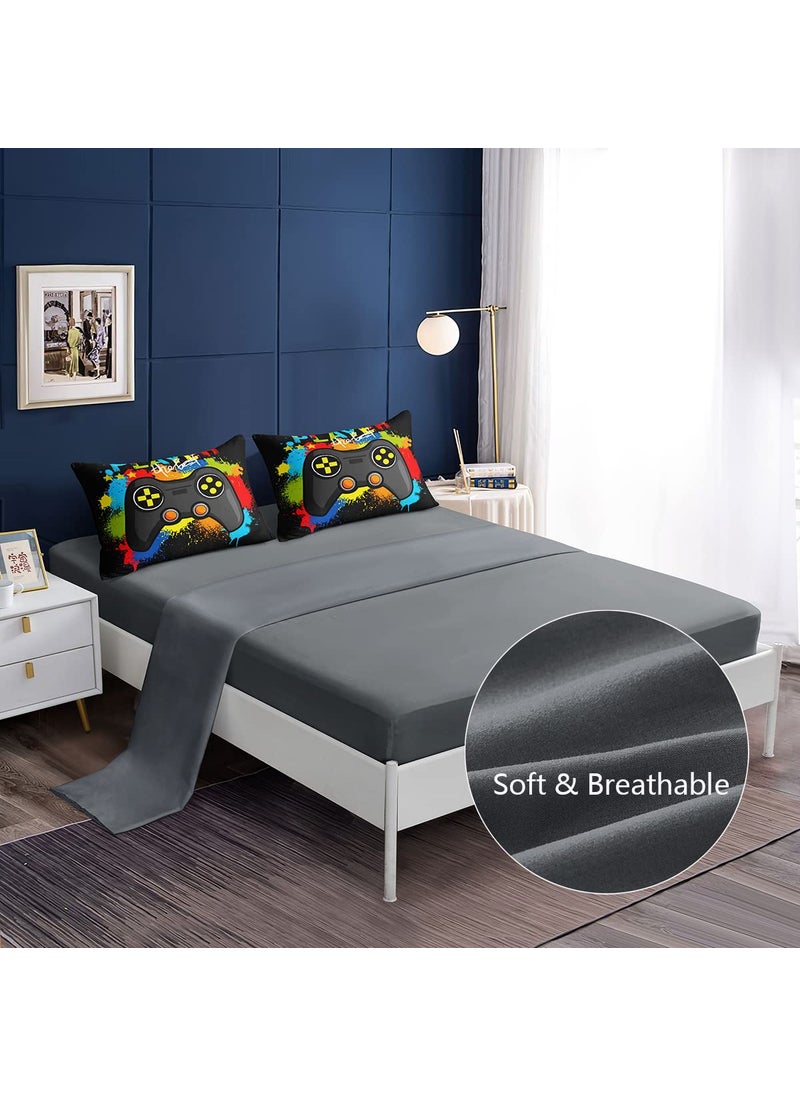 lris Bedding 5 Pieces Bed in a Bag for Gaming Bedding Set Boys Gamer Comforter Set with Flat Sheet Fitted Sheet Pillowcases Cushion Cover Game Console Pattern Bed Set for Kids Boys Room Decor  - Image 3