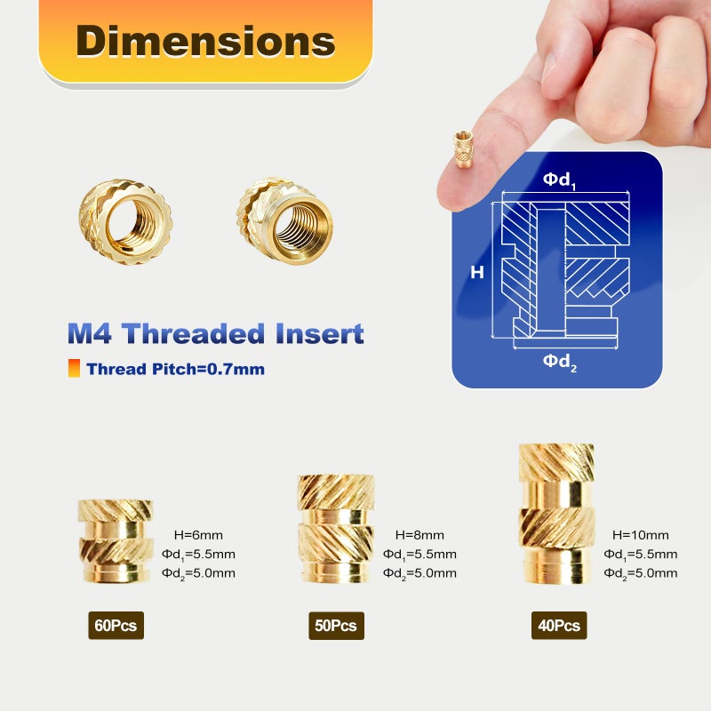 Kadrick 150 Pcs M4 Threaded Inserts For Plastic With Heat Set Tip M4*(6Mm-10Mm Hight)*5.5Mm Heat Set Inserts Kit Brass Inserts For 3D Pringting - Image 3