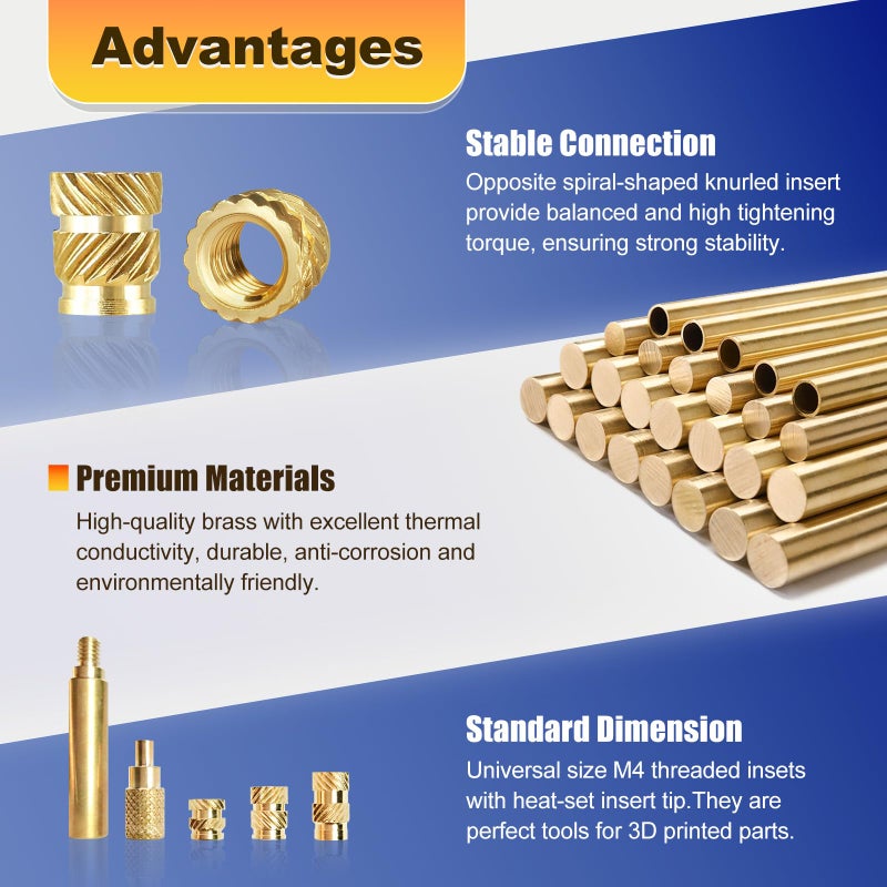 Kadrick 150 Pcs M4 Threaded Inserts For Plastic With Heat Set Tip M4*(6Mm-10Mm Hight)*5.5Mm Heat Set Inserts Kit Brass Inserts For 3D Pringting - Image 5