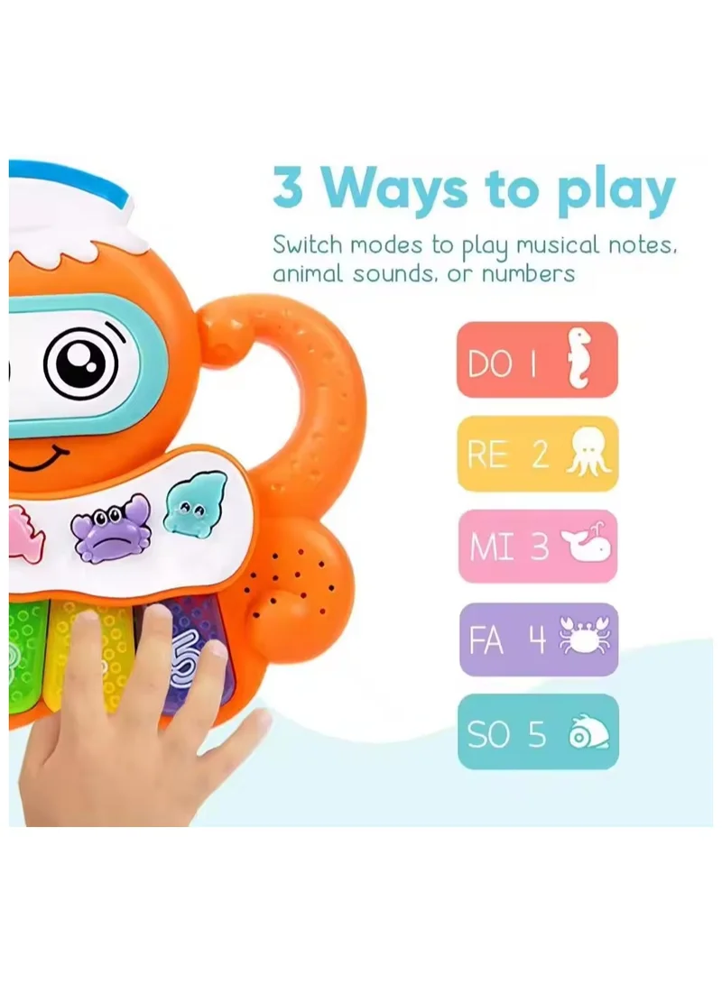 TOOLY Octopus Musical Piano Toy for Kids with Lights and Sea Animal Sounds (Size: 16 x 3 x 14 cm)
