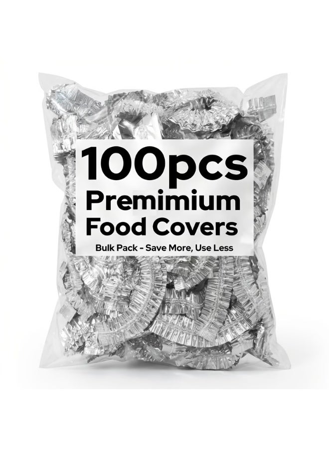 100 Pack Stretchable Silver Food Covers (20–24 cm) – Reusable Elastic Plate & Bowl Lids, Heat Retention, Leak-Proof, Microwave Safe - Image 1