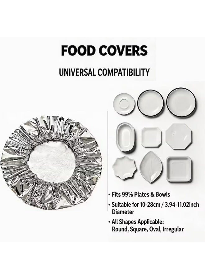 100 Pack Stretchable Silver Food Covers (20–24 cm) – Reusable Elastic Plate & Bowl Lids, Heat Retention, Leak-Proof, Microwave Safe - Image 4