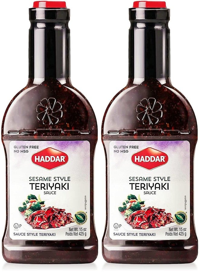 Haddar Sesame Style Sweet Teriyaki Sauce Marinade, 15oz (2 Pack) | No High Fructose Corn Syrup, Low Sodium, No MSG, Gluten Free, Soy Free | Great for Marinades & Dipping | Kosher (Including Passover) - Image 1