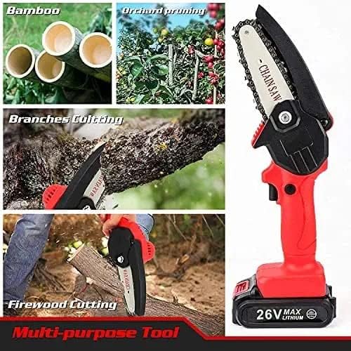 Hetkrishi Mini Cordless Electric Chainsaw Dual Battery (21Vx2),4inch Cutting Wide Heavy Duty Battery Powered Hand Saw gardens farms pastures Wood Working Tool Like Logging Cutting Pruning(Multi) - Image 5