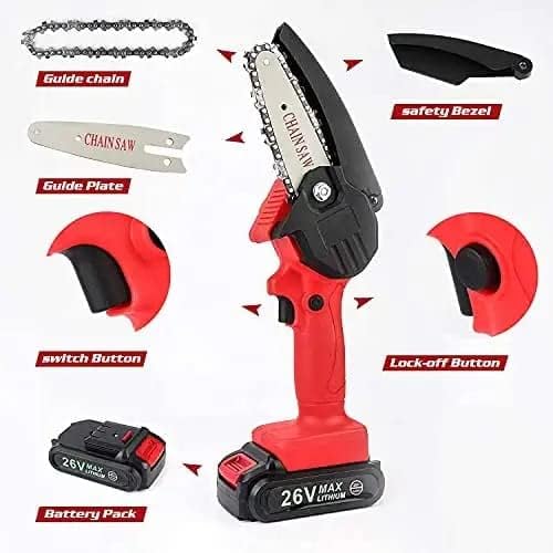 Hetkrishi Mini Cordless Electric Chainsaw Dual Battery (21Vx2),4inch Cutting Wide Heavy Duty Battery Powered Hand Saw gardens farms pastures Wood Working Tool Like Logging Cutting Pruning(Multi) - Image 2
