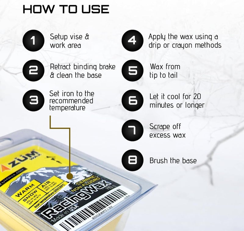 ZÜMWAX ZUMWax Iron-On Ski/Snowboard/Nordic CERAMIC Wax, 140g, WARM Temp, durable, PFAS-free. Made with eco-friendly ceramic and silicon dioxide for extreme speed. 100% hydrocarbon, NO FLUORO, Made in the USA - Image 2