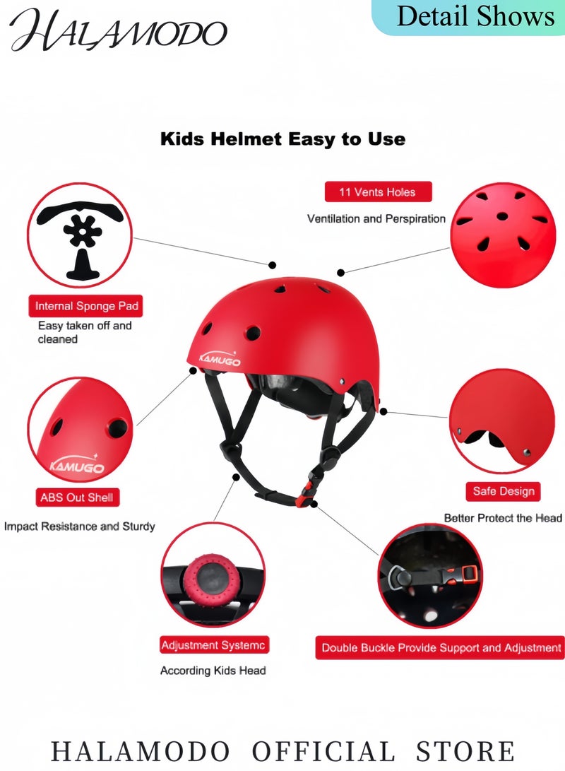 HALAMODO Kids Adjustable Bike Helmet with Knee Pads Elbow Pads Wrist Guards Multi-Sport Cycling Riding Scooter Skating Helmet Skateboard Helmet for Ages 2-3-5-8-14 Kids Toddler Girls Boys  - Image 2