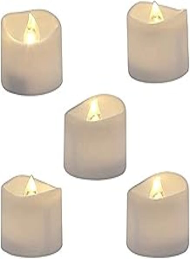 LZ Realistic and Bright Flickering Battery Operated Flameless LED Tea Light, Pack of 12, 1.4x1.25 Inch, Electric Fake Candle in Warm White and Wave Open