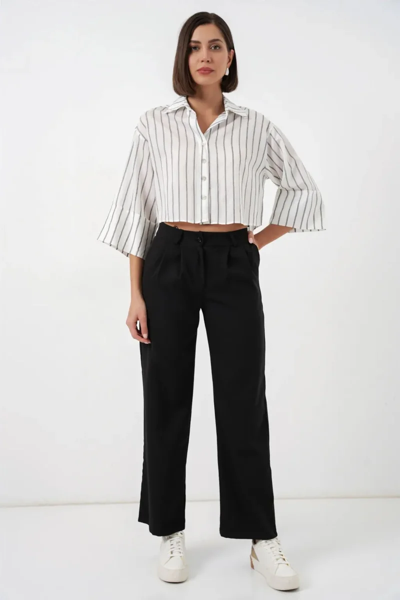 بيغ دارت BDART Oversized Striped Cropped Shirt with Button Closure