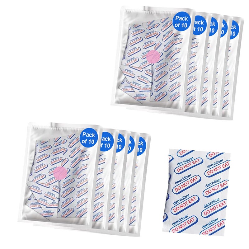 100cc 10 Pack of 10 Packets Total 100 Packets Oxygen Absorbers for Food Storage Food Grade Oxygen Absorbers Packets with Oxygen Indicator for Long Term Storage and Preservation 100CC100Pack