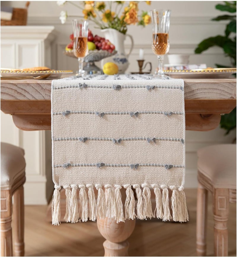 STONEMUNK Cotton Table Runner 13'' x 72'' Eco-Friendly Hand-Made Cotton Runner for Parties, Dining Table, Wedding, Boho Runner - (Silver - Pile (Raj)) - Image 1