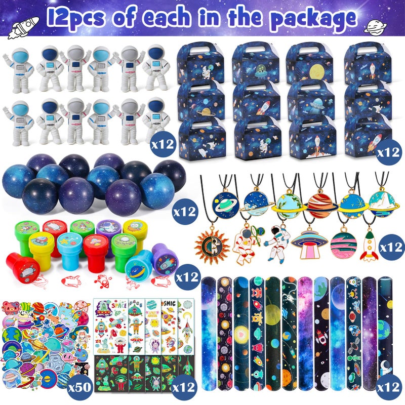 Golray 134pcs Space Party Favors with Box Stress Balls Erasers Luminous Tattoos Stamps Necklaces Bracelets Outer Space Birthday Decorations Gift Goodie Bag Stuffers Astronaut Toys for Kids Boys Girls - Image 3